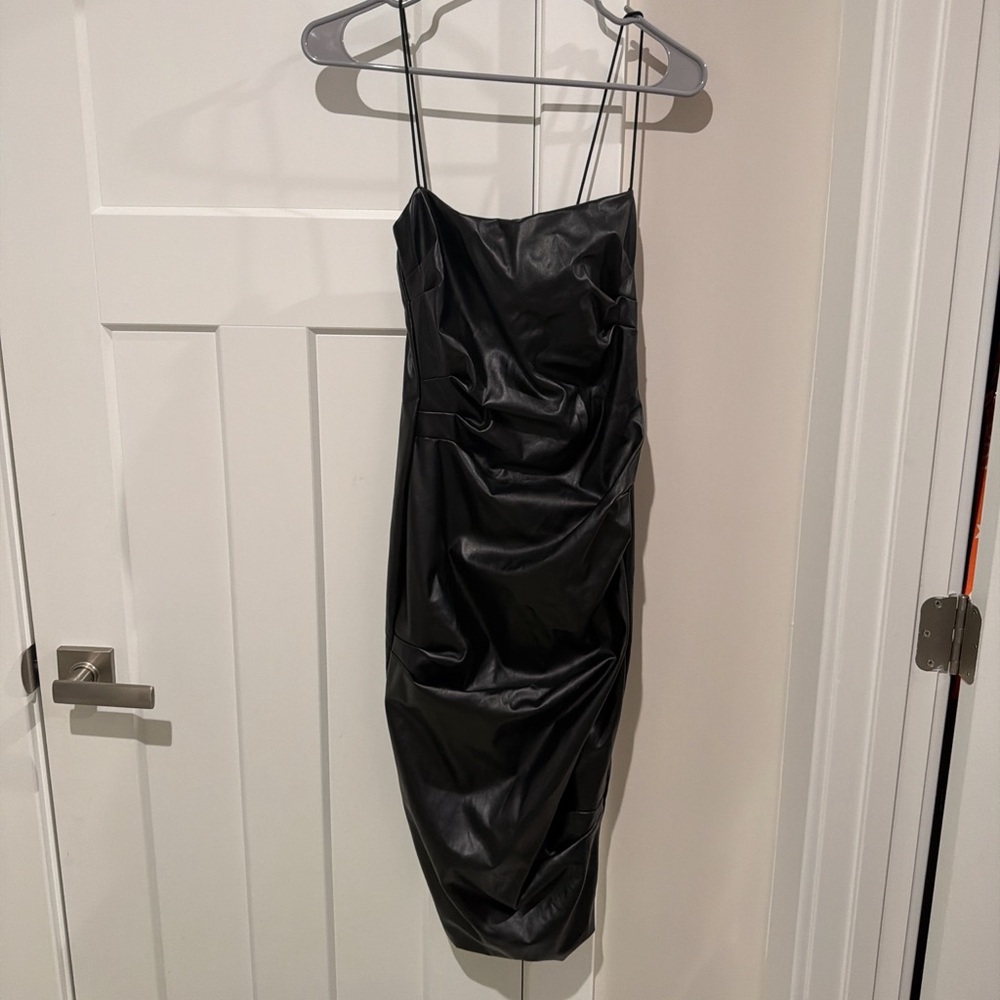 Nookie Black Faux Leather Ruched Dress